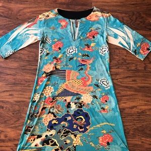 Asian turquoise bird dress L